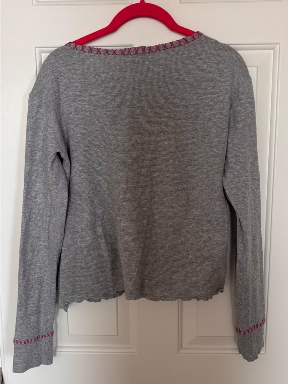 Embroidered Flamingo Gray Sweater with Pink Accents - Picture 2 of 5